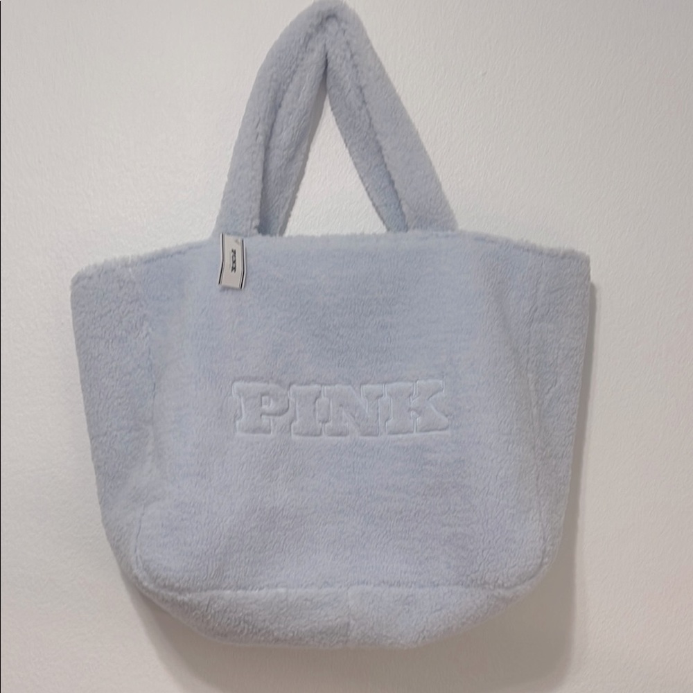 PINK Victoria's Secret Blue Everyday Fuzzy Tote NWT